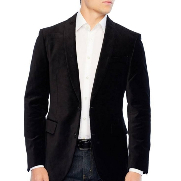 New J. Ferrar slim fit stretch velvet sport coat Black Velvet Groom Wedding 50R - Picture 1 of 8